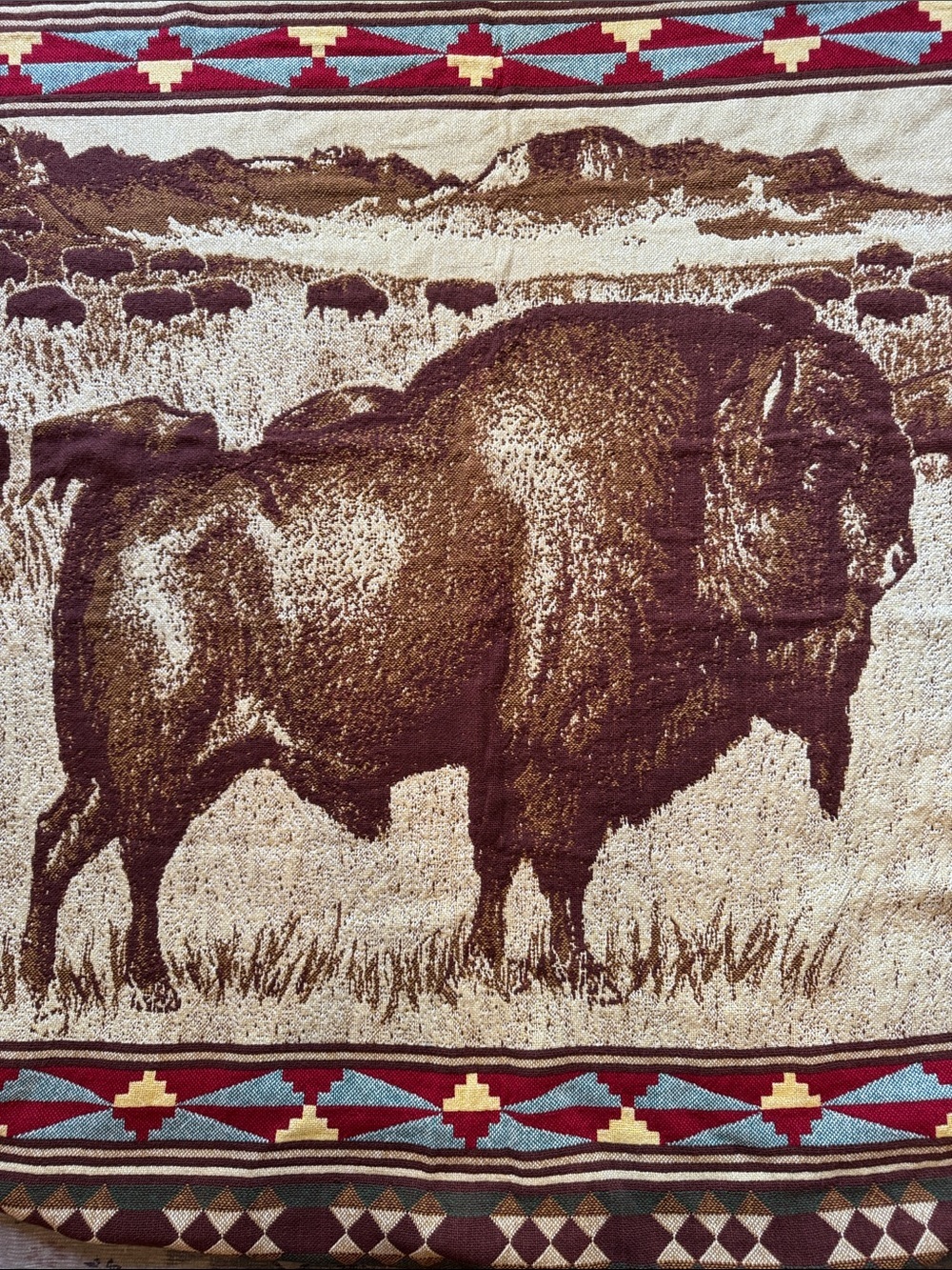 The Rug Barn Buffalo Roam Western Woven Cotton Throw Blanket NWT Brown Tan 46x67